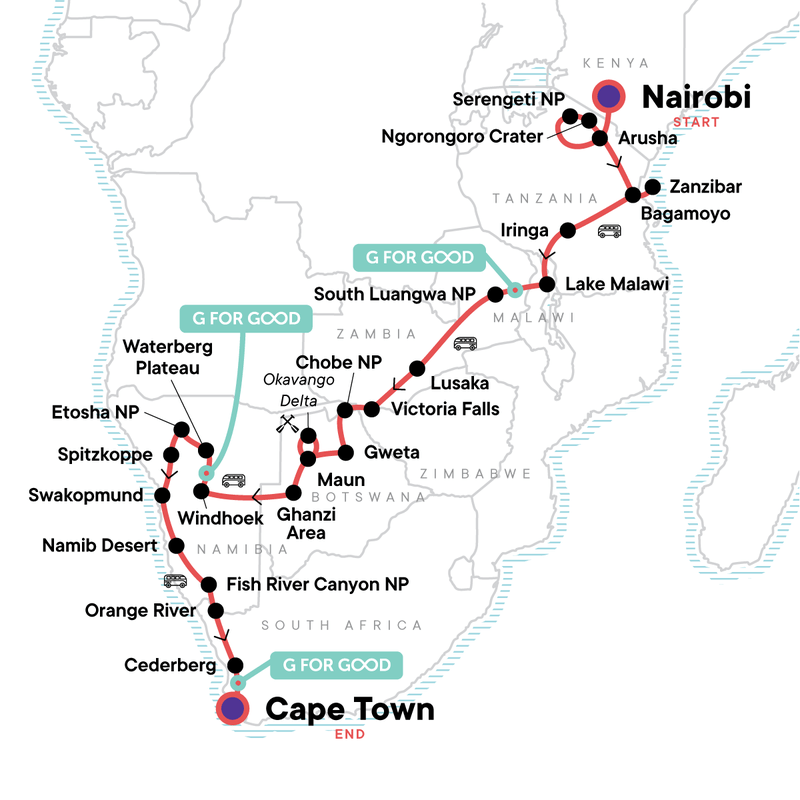 G Adventures 40 Day Tour Map